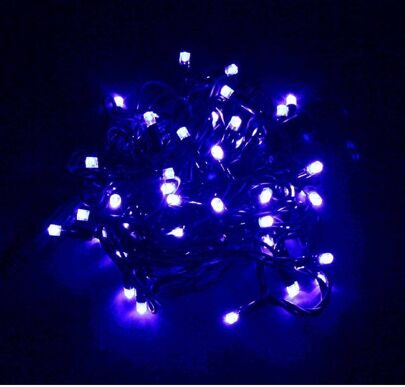 Светодиодная уличная гирлянда 10 м 100 синих LED ламп, черный КАУЧУК, соединяемая, IP65